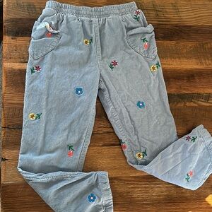 Mini Boden Light Blue Corduroy Kids Bottoms with Floral Embroidery
